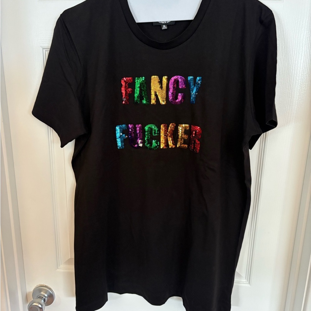 Black T-Shirt with Colorful Sequin Letters